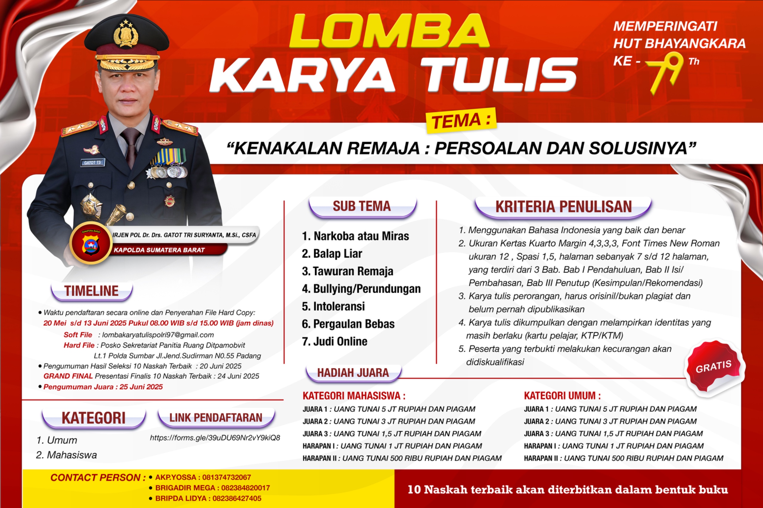 Sambut Hari Bhayangkara ke-79,  Polda Sumbar Gelar Lomba Karya Tulis Kapolda Cup 2025